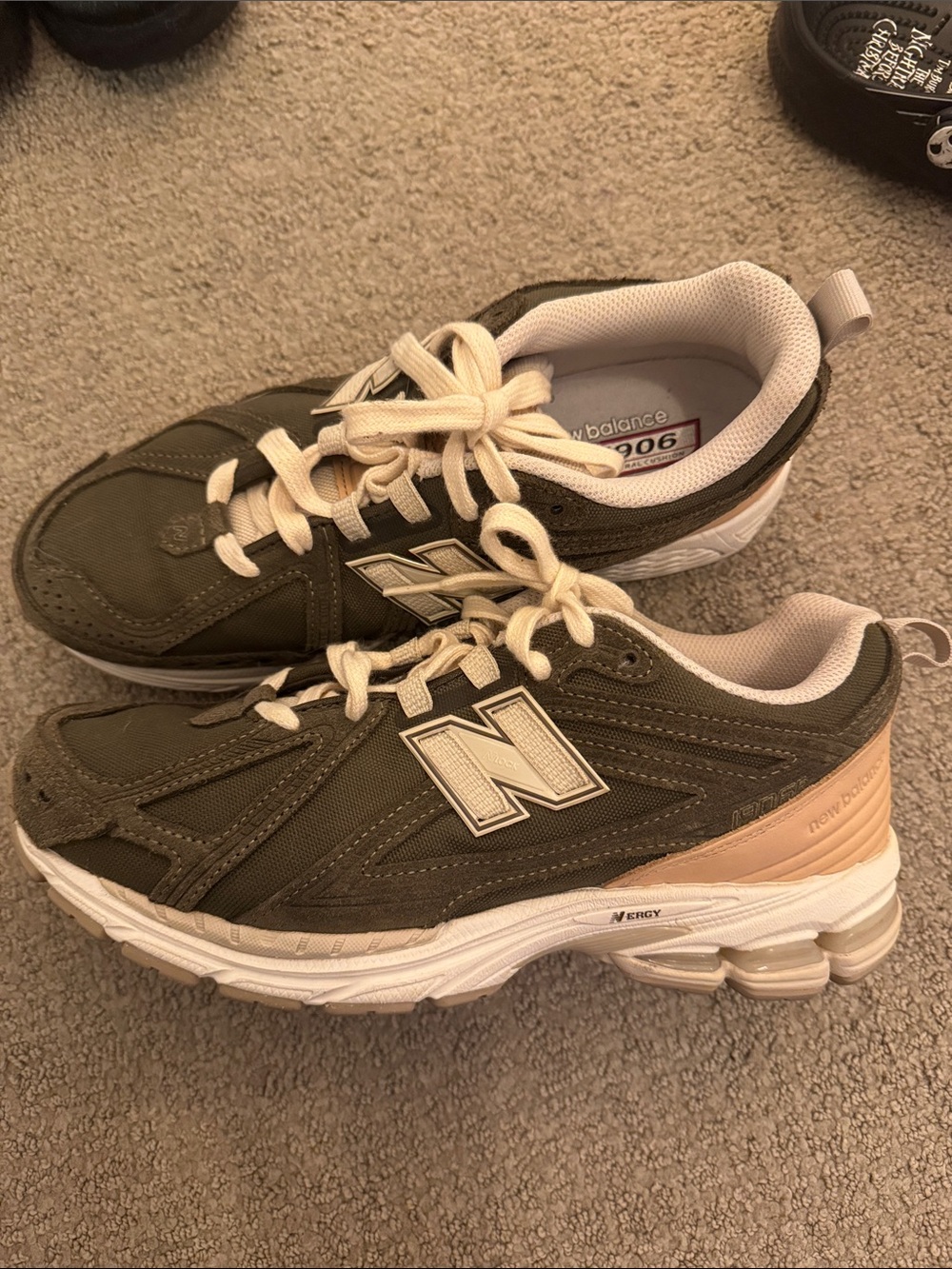 New Balance Men’s Olive and Cream Sneakers